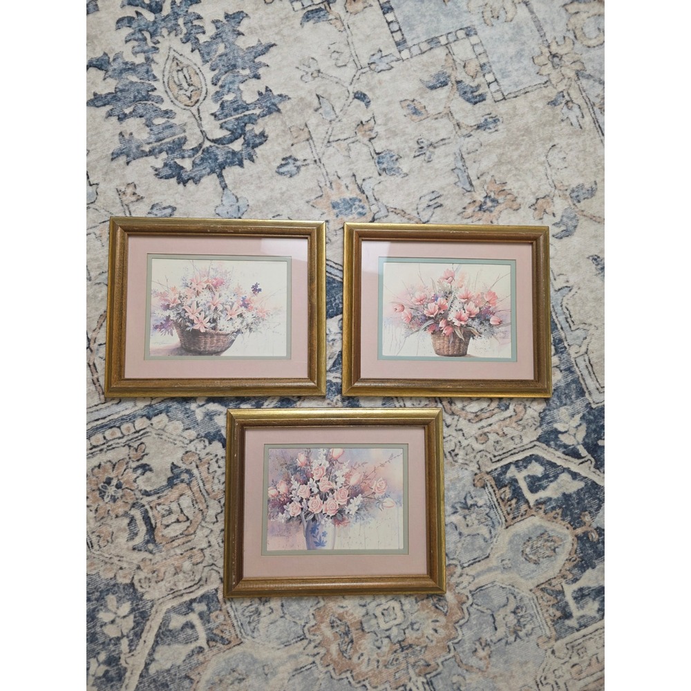 Vintage Watercolor Floral Print T. C. Chiu Gold Framed Art Print Bundle